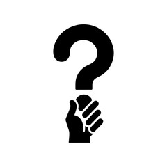 Hand holding question mark icon silhouette vector flat illustration design on white background.
