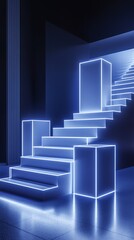Obraz premium Neon Staircase: Ascent into the Digital Realm