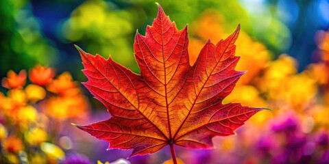Obraz premium Celebrate Canada Day with macro photography: red leaf, wildflowers, and patriotic symbols up close.