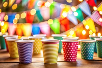 Fototapeta premium Celebrate with vibrant party banners and cups! High-resolution images for your party planning.