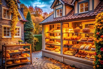 Charming Traditional Bakery Drone View - Cozy Atmosphere, Display Cases, Aerial Photography