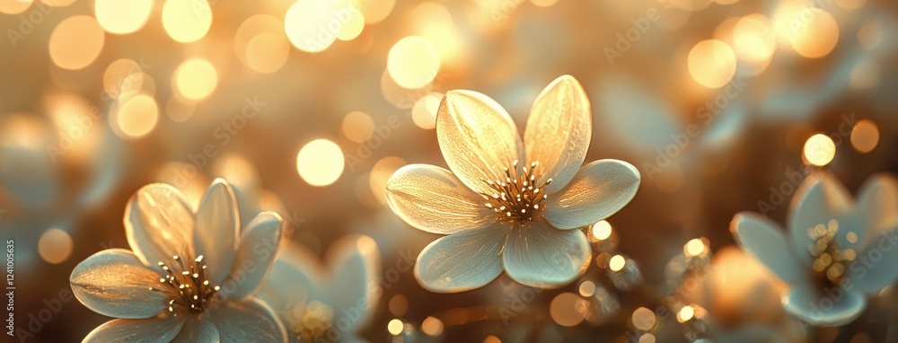 Poster exquisite bokeh and luminescence in close up of delicate flowers, creating dreamy atmosphere filled 