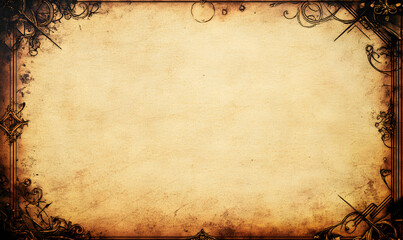 Vintage grunge background texture with ornate border, ideal for invitations, certificates, or design projects.  Perfect aged paper effect.