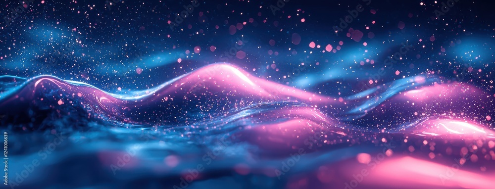 Poster stylized abstract art featuring innovative lighting and vibrant colors, creating mesmerizing wave ef