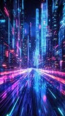 Fototapeta premium Futuristic Cityscape Neon Lights Digital Speed