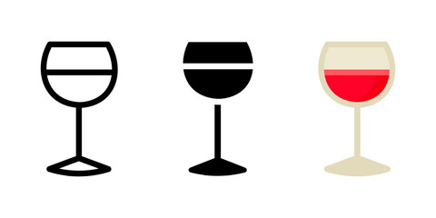 Wine glass icon. Elegant celebration drink sign. Red and white wine symbol. Classic beverage for dinner pictogram.