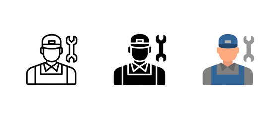 Mechanic icon. Repair worker sign. Industrial technician with wrench symbol. Maintenance and service tradesman pictogram. Workshop and professional expertise illustration.