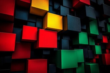 Fototapeta premium Vibrant Abstract Banner With Overlapping Squares In Red, Black, Yellow, Green