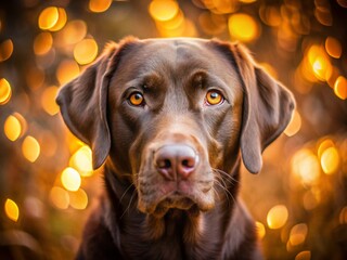 Close-up Brown Labrador Dog Portrait with Bokeh Background - Stock Photo