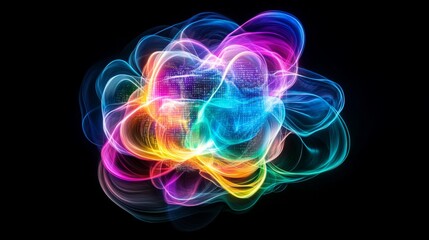 Colorful swirling energy forms create a mesmerizing virtual landscape in 4K quality