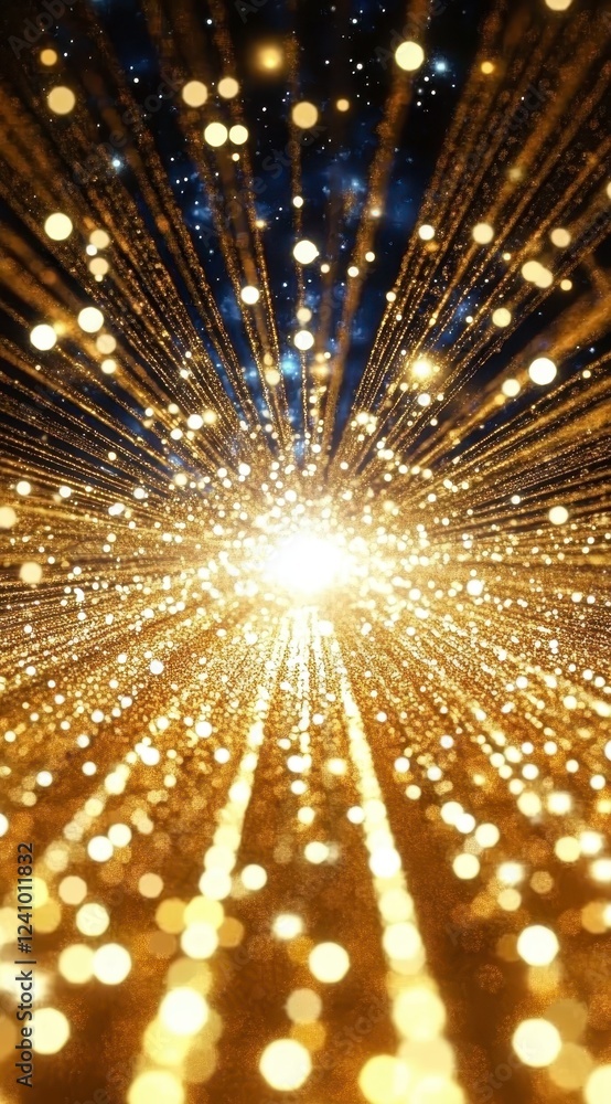 Poster golden light rays explode outward from a central point, creating a dynamic and vibrant effect. spark