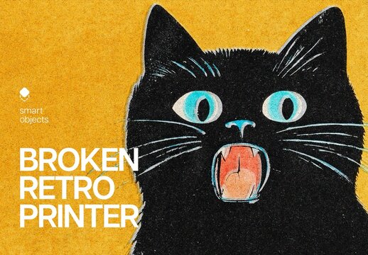 Broken Retro Printer Design Effect Mockup