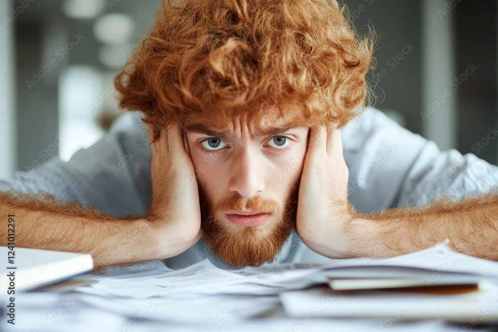Poster a college student looking at a tuition bill with a concerned expression, surrounded by textbooks and