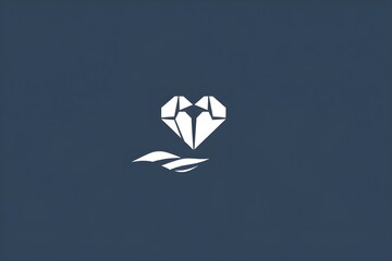 Elegant white faceted diamond heart icon with ribbon isolated on blue background. Symbolizes precious love for Valentine's Day, World Heart Day, anniversaries, or luxury designs in logos and cards.