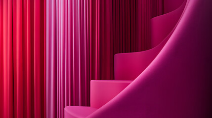 A powerful raspberry color scheme with strong contrasts and bold shapes, creating a striking visual presence.