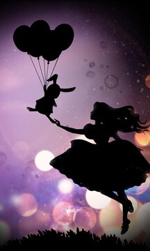 Alice following The Rabbit silhouette art
