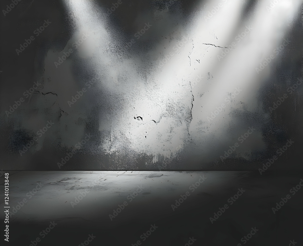 Poster abstract gray background with two spotlights shining on the wall, creating an empty space for produc
