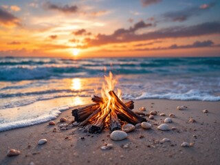 Bonfire on the beach, warm mood, cozy seaside gathering