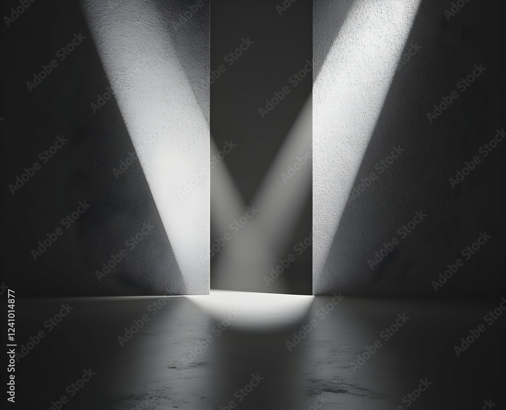 Poster abstract gray background with two spotlights shining on the wall, creating an empty space for produc
