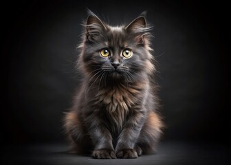 Cute Black Kitten Posing on Dark Background - Adorable Pet Photography