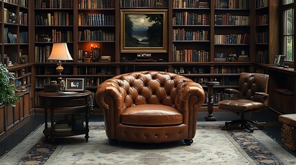 Leather chair library study reading room relaxation