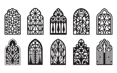 set of black silhouettes of fence