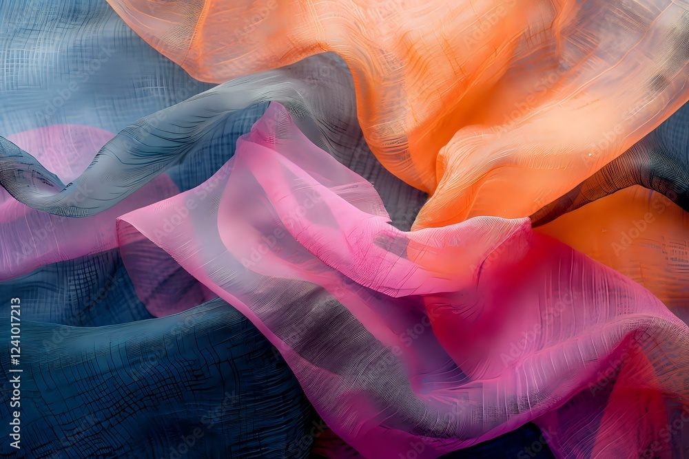 Aufkleber flowing abstract waves in orange, pink and navy blue colors create dynamic motion effect with soft f