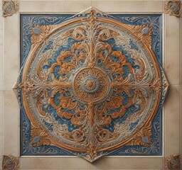 The intricate details on a single ceramic tile , colors, decorative art, ceramic tile