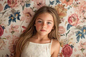 Fototapeta premium Young girl in floral print dress