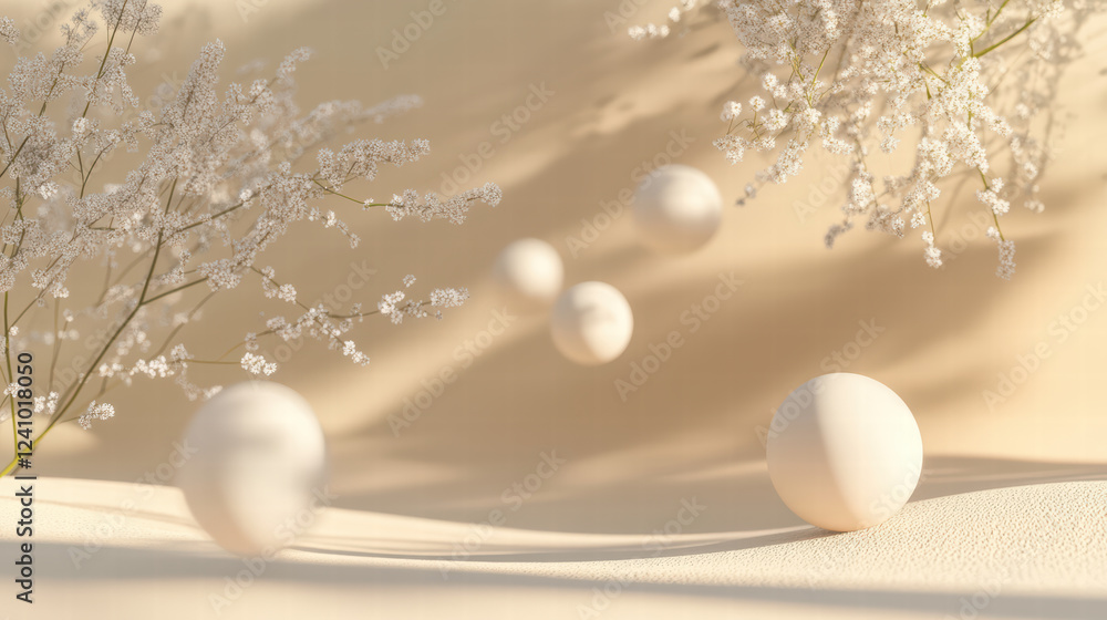 Aufkleber serene composition of soft white spheres floating in gentle environment, surrounded by delicate flow