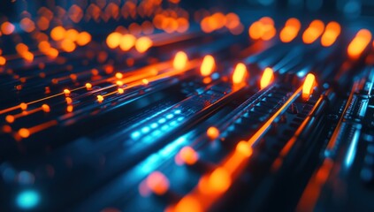 Abstract Technology Background: Neon Lights and Circuits