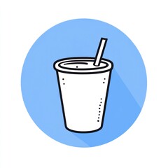 Disposable cup drink straw light blue background