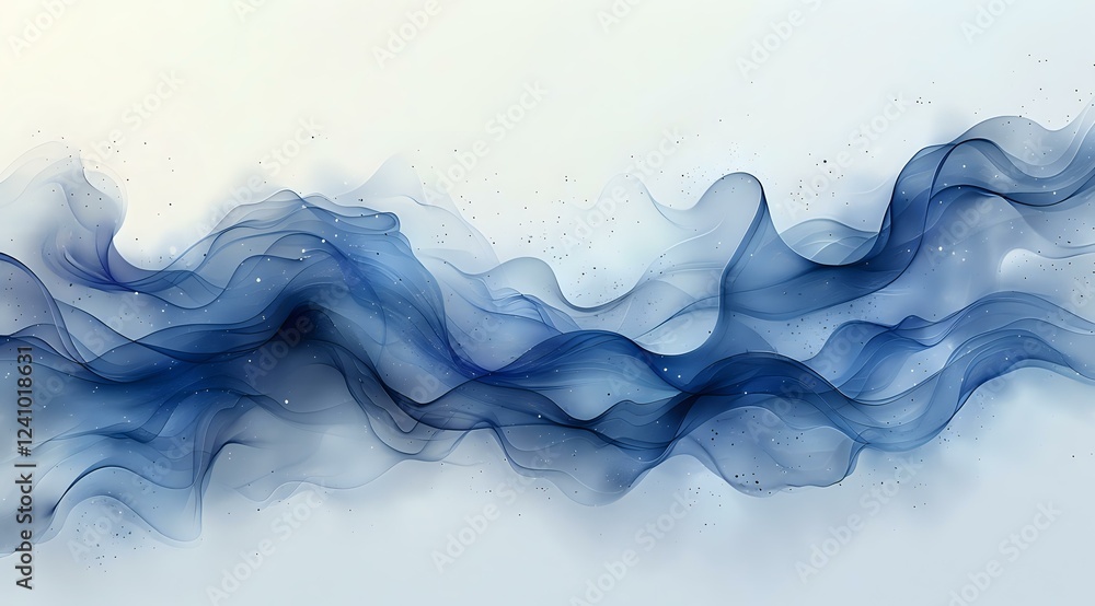 Poster flowing abstract blue smoke waves on white background create ethereal movement and dynamic compositi