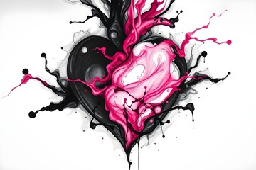 Bold abstract heart with black and pink splashes, perfect for Valentine’s Day, love themes, or art prints. Ideal for cards, posters, and unique international decor designs