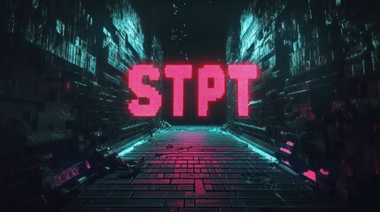 Neon STPT Cyberpunk Alleyway: Digital Art