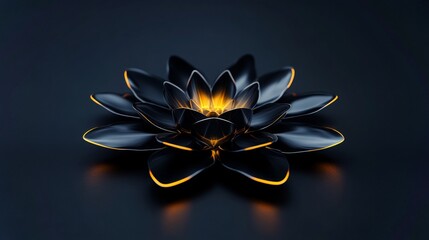 Stunning black lotus flower illuminated with golden light set against a dark background in 4K