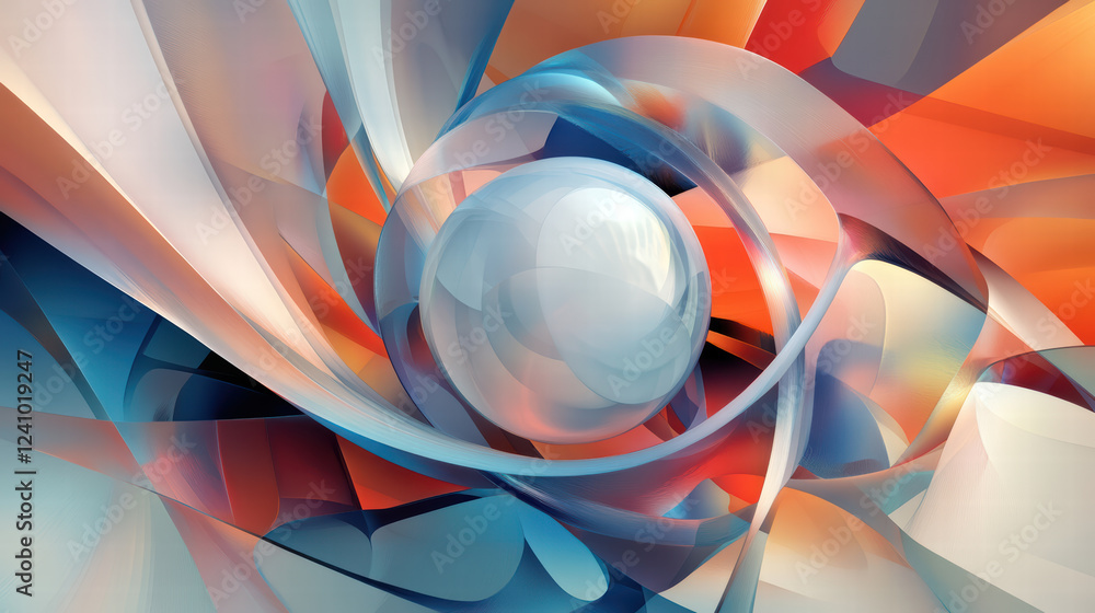 Poster abstract background featuring 3d geometric shapes with soft, swirling design in vibrant colors of bl