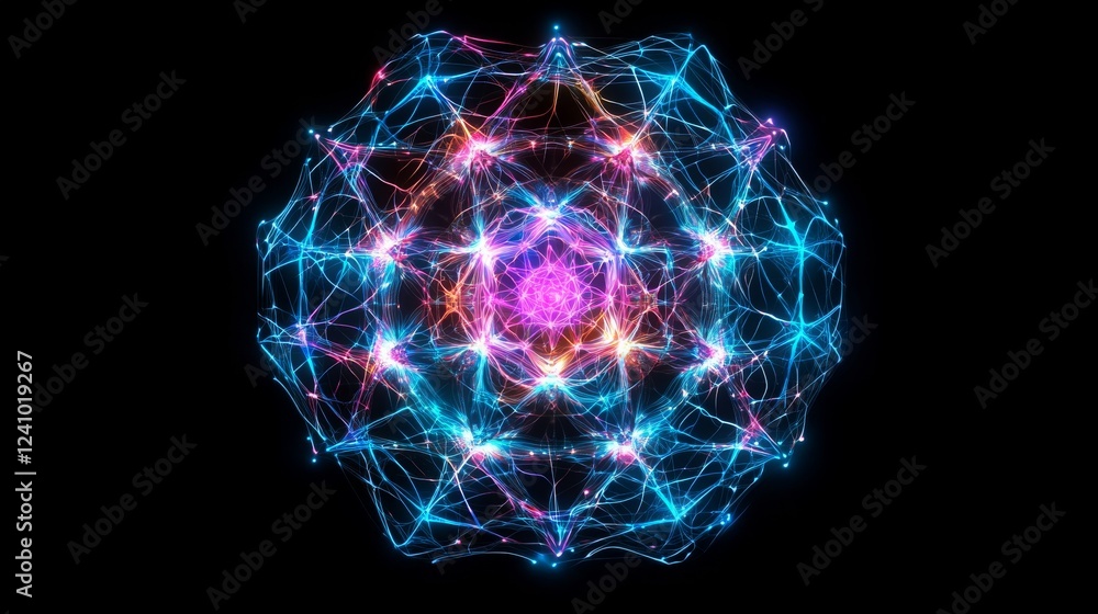 Poster colorful abstract fractal pattern with vibrant connections and glowing nodes in 4k resolution
