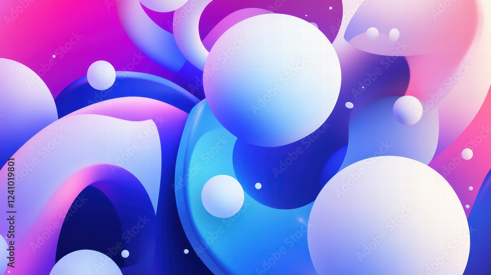 Poster abstract background with geometric shapes, colorful swirls, and spheres creating vibrant and dynamic