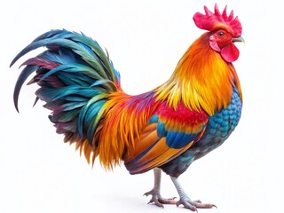 Fototapeta premium Colorful Rooster, 2017 Symbol, Farm Animal, Bird, Vivid Feathers, Isolated White Background