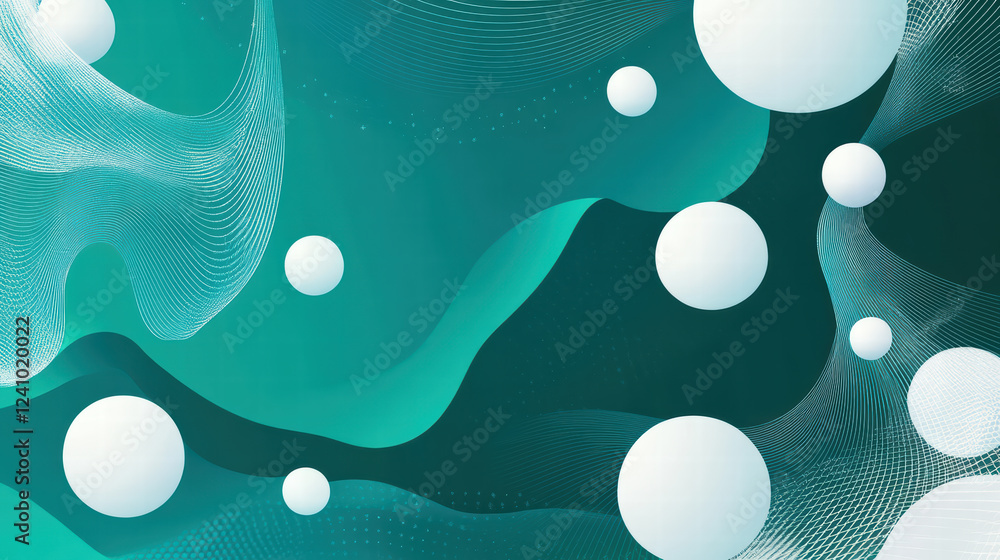 Poster abstract background featuring geometric shapes and gentle curves, with soft white circles and flowin
