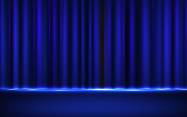Blue curtain background with spotlight