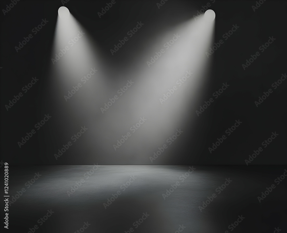 Poster abstract gray background with two spotlights shining on the wall, creating an empty space for produc