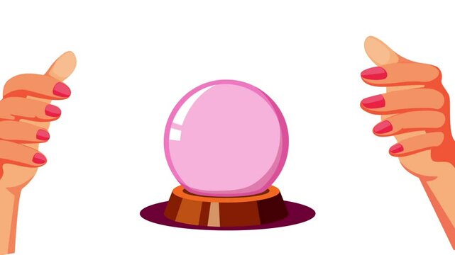 Fortune Teller. Hand with Crystal Ball Motion Animated On White Screen