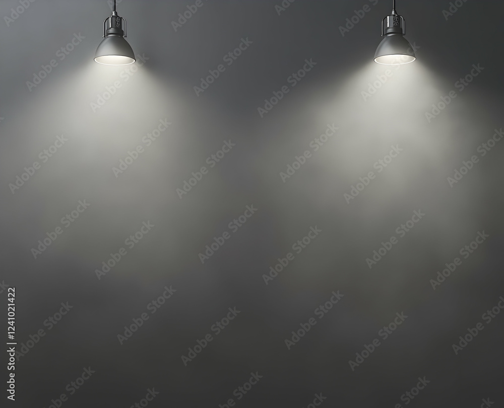 Poster a gray background with two spotlights shining down on it, creating an empty space for text or images