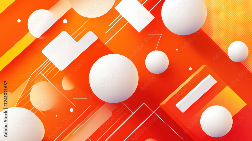 Poster dynamic abstract design featuring geometric shapes in vibrant orange and white tones, creating moder