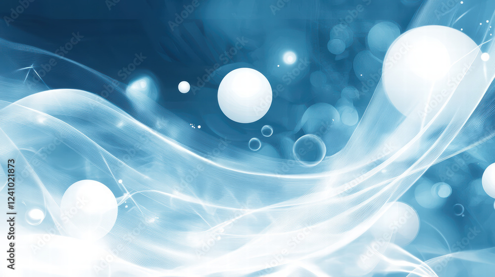 Aufkleber serene abstract background featuring flowing waves and luminous spheres in shades of blue, creating 
