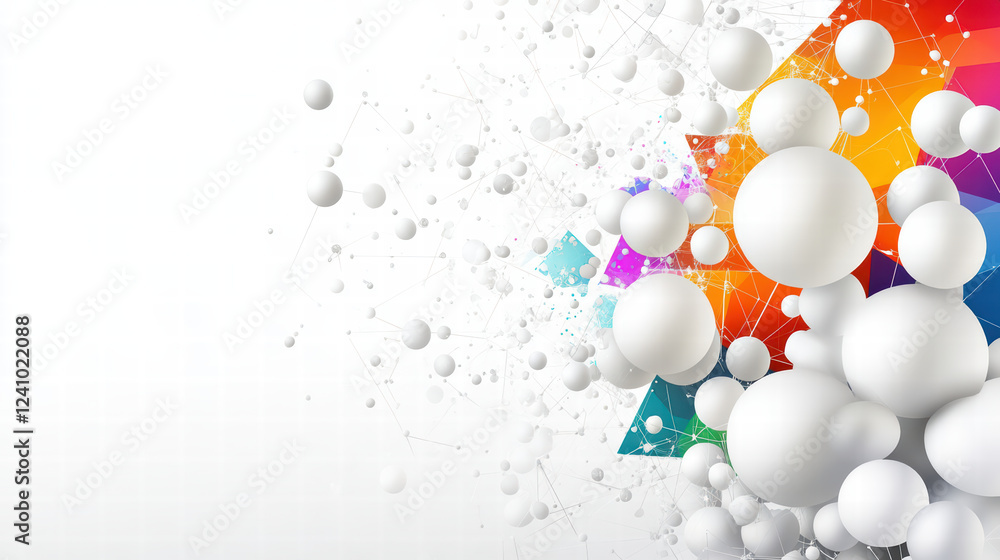 Aufkleber dynamic arrangement of white spheres and colorful geometric shapes on light background, creating mod