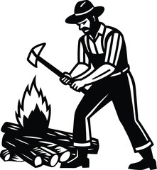 A beautiful Lumberjack vector illustration, Lumberjack silhouette vector art, Lumberjack line art isolated vector icon design