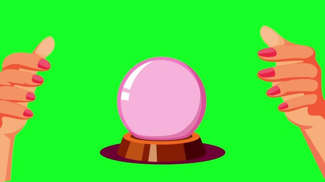 Fortune Teller. Hand with Crystal Ball Motion Animated On Green Screen